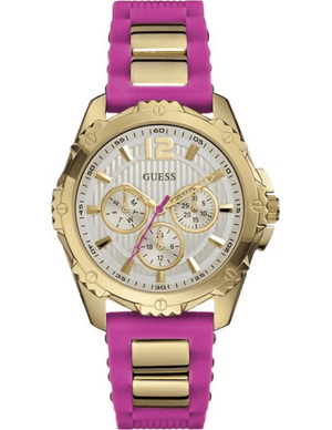 Guess Intrepid White Dial Two Tone Silicon Strap Watch For Women - W0325L3 Buy Now By Guess