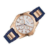 Guess Interpid White & Rose Gold Dial Blue Silicone Strap Watch For Women - W0325L8 Buy Now By Guess