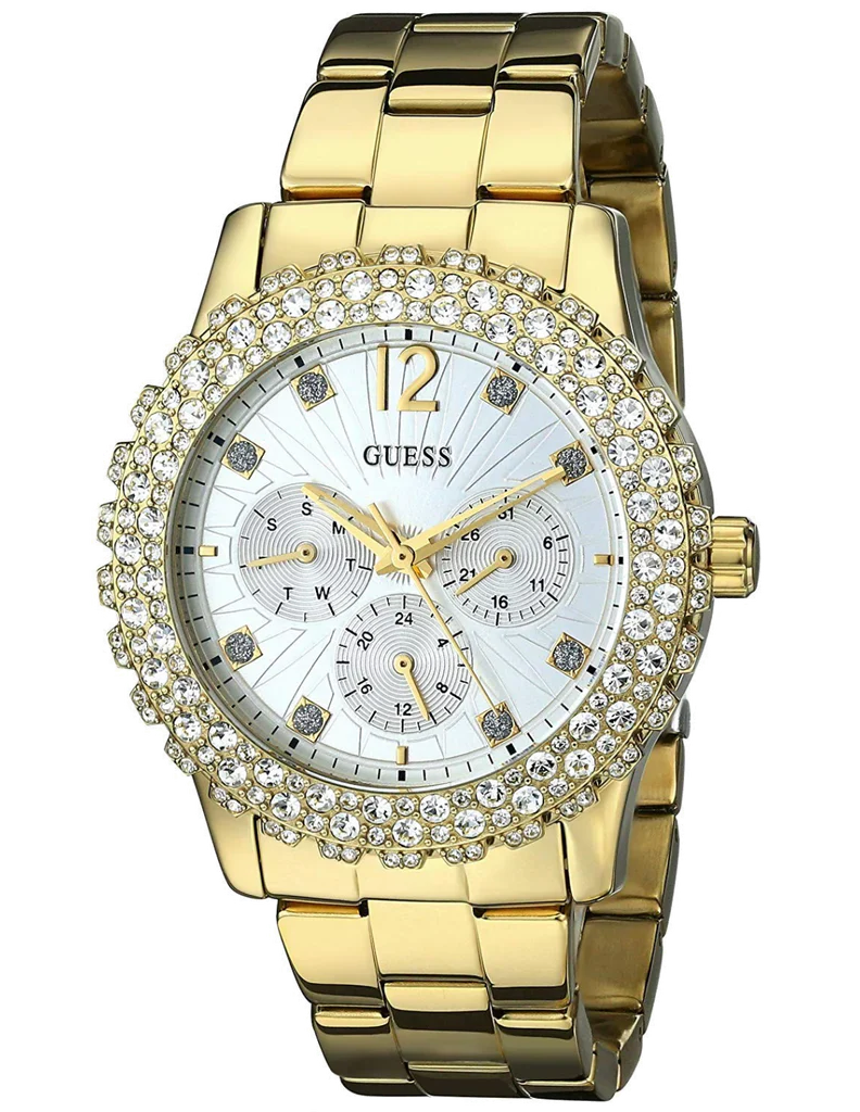 Guess Dazzler Diamonds Silver Dial Gold Steel Strap Watch for Women - W0335L2 Buy Now By Guess