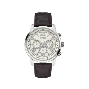 Guess Horizon Chronograph White Dial Brown Leather Strap Watch For Men - W0380G2 Buy Now By Guess