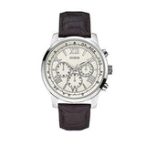 Guess Horizon Chronograph White Dial Brown Leather Strap Watch For Men - W0380G2 Buy Now By Guess