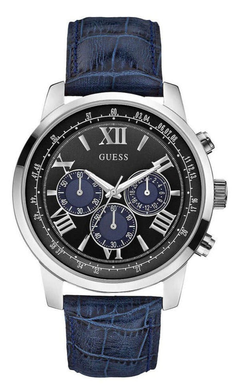Guess Horizon Chronograph Quartz Black Dial Blue Leather Strap Watch For Men - W0380G3 Buy Now By Guess