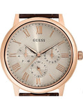 Guess Wafer Quartz Beige Dial Brown Leather Strap Watch For Men - W0496G1 Buy Now By Guess