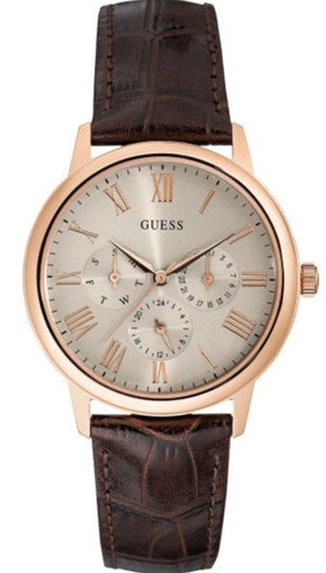 Guess Wafer Quartz Beige Dial Brown Leather Strap Watch For Men - W0496G1 Buy Now By Guess
