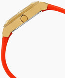 Guess Jet Setter Golden Dial Orange Rubber Watch For Women - W0564L2 Buy Now By Guess