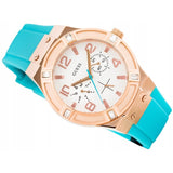 Guess Jet Setter White Dial Turquoise Silicone Strap Watch For Women - W0564L3 Buy Now By Guess