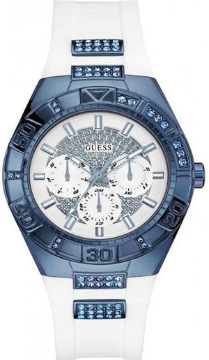 Guess Luna Diamonds White Dial White Rubber Strap Watch for Women - W0653L2 Buy Now By Guess
