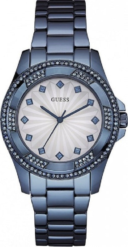 Guess Pinwheel Analog Silver Dial Blue Steel Strap Watch for Women - W0702L1 Buy Now By Guess