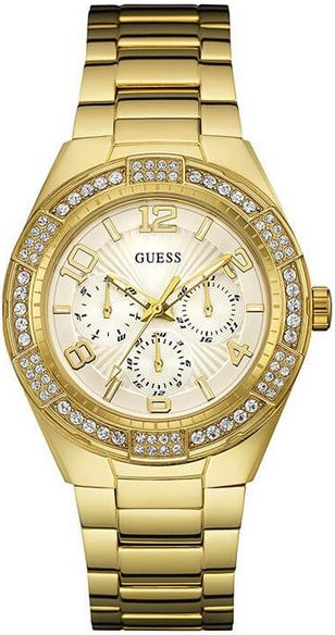 Guess Luna Diamonds White Dial Gold Steel Strap Watch for Women - W0729L2 Buy Now By Guess