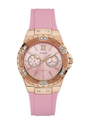 Guess Rose Gold Dial with Diamonds Pink Rubber Strap Watch For Women - W1053L3 Buy Now By Guess