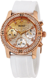 Guess Confetti Crystal Rose Gold Dial White Silicone Strap Watch For Women - W1098L5 Buy Now By Guess