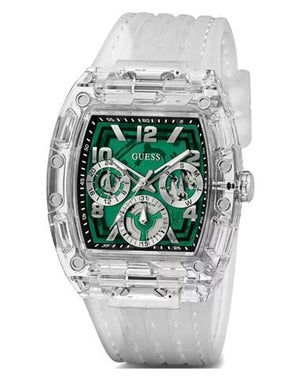Guess Phoenix Quartz Green Dial Transparent Silicone Strap Watch For Men - GW0499G8 Buy Now By Guess