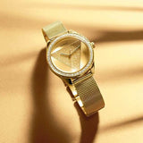 Guess Tri Glitz Quartz Diamonds Gold Dial Gold Mesh Bracelet Watch For Women - W1142L2 Buy Now By Guess