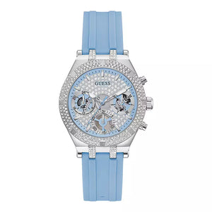 Guess Heiress Diamonds Blue Dial Blue Rubber Strap Watch for Women - GW0407L1 Buy Now By Guess