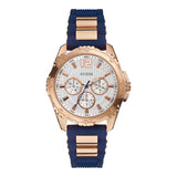 Guess Interpid White & Rose Gold Dial Blue Silicone Strap Watch For Women - W0325L8 Buy Now By Guess