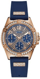 Guess Frontier DIamonds Gold Dial Blue Rubber Strap Watch For Women - W1160L3 Buy Now By Guess