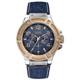 Guess Rigor Analog Blue Dial Blue Denim Strap Watch For Men - W0040G6 Buy Now By Guess