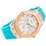 Guess Jet Setter White Dial Turquoise Silicone Strap Watch For Women - W0564L3 Buy Now By Guess
