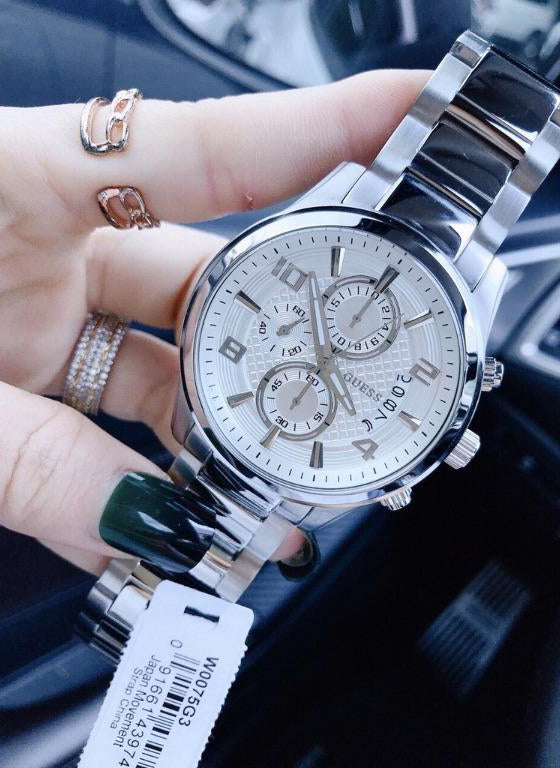 Guess Exec Quartz Silver Dial Silver Steel Strap Watch for Men - W0075G3 Buy Now By Guess