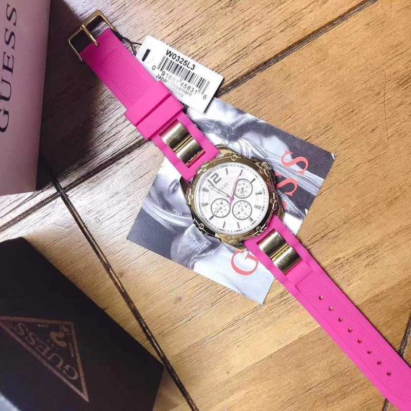 Guess Intrepid White Dial Two Tone Silicon Strap Watch For Women - W0325L3 Buy Now By Guess