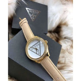 Guess Mini Triangle Quartz White Dial Gold Leather Strap Watch For Women - W70015l1 Buy Now By Guess