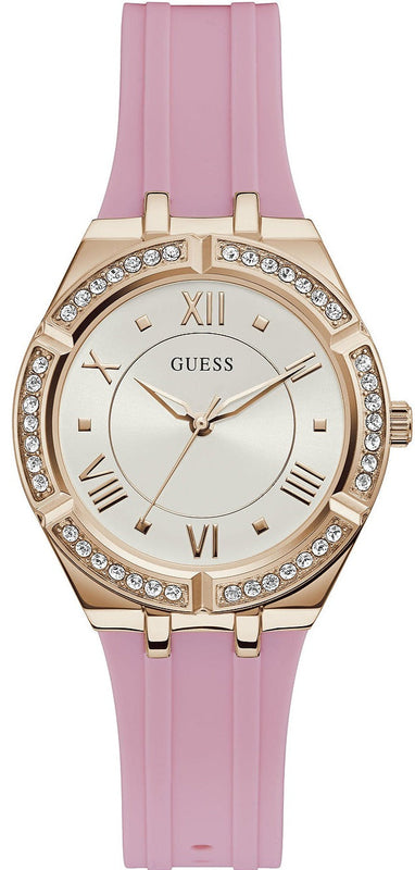 Guess Cosmo Diamonds Silver Dial Pink Silicone Strap Watch for Women - GW0034L3 Buy Now By Guess