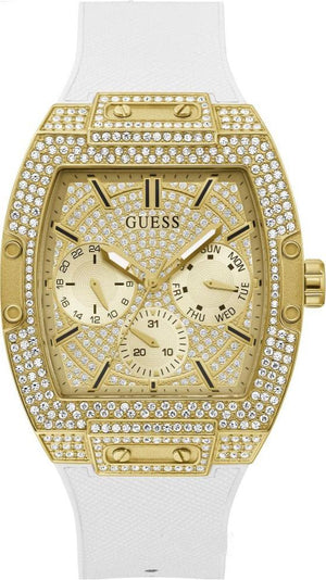 Guess Phoenix Multifunction Quartz Gold Dial White Silicon Strap Watch For Men - GW0048G3 Buy Now By Guess