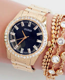 Guess Sparkler Diamonds Black Dial Gold Steel Strap Watch for Women - GW0111L2 Buy Now By Guess