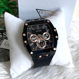 Guess Phoenix Multifunction Black Dial Black Silicone Strap Watch For Men - GW0203G8 Buy Now By Guess