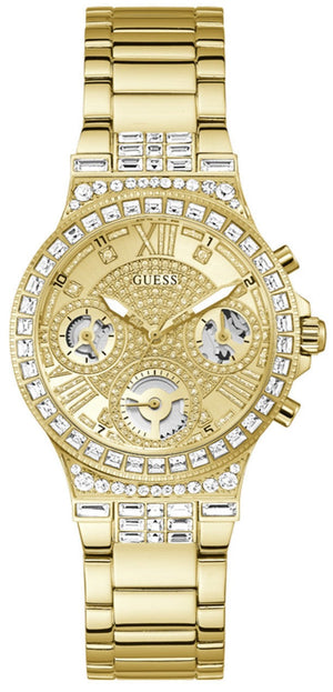 Guess Moonlight Multi Function Diamonds Gold Dial Gold Steel Strap Watch for Women - GW0320L2 Buy Now By Guess