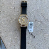 Guess Princess Crystals Gold Dial Black Silicone Strap Watch For Women - GW0439L2