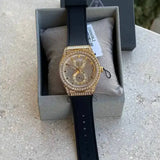 Guess Princess Crystals Gold Dial Black Silicone Strap Watch For Women - GW0439L2 Buy Now By Guess
