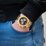 Guess Empire Quartz Black Dial Gold Steel Strap Watch For Men - GW0489G2 Buy Now By Guess