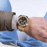 Guess Empire Quartz Black Dial Gold Steel Strap Watch For Men - GW0489G2 Buy Now By Guess