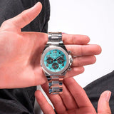 Guess Empire Chronograph Quartz Sky Blue Dial Silver Steel Strap Watch For Men - GW0489G3 Buy Now By Guess
