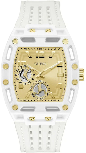 Guess Phoenix Analog Gold Dial White Silicone Strap Watch For Men - GW0499G5 Buy Now By Guess