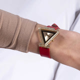Guess Fame Quartz Gold Dial Red Leather Strap Watch For Women - GW0504L2 Buy Now By Guess