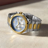 Guess Equity Analog Blue Dial Two Tone Steel Strap Watch For Men - GW0703G3 Buy Now By Guess