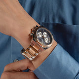 Guess Equity Multifunction Black Dial Two Tone Steel Strap Watch For Men - GW0703G4 Buy Now By Guess