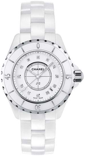 Chanel J12 Diamonds Ceramic White Dial White Steel Strap Watch for Women - J12 H1628 Buy Now By Chanel