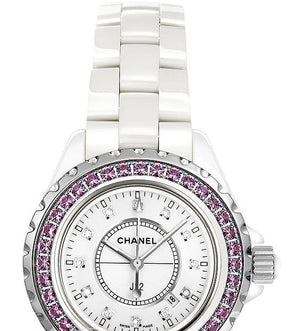 Chanel J12 Sapphire Bezel Ceramic White Dial White Steel Strap Watch for Women - J12 H2010 Buy Now By Chanel