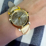 Burberry The City Gold Dial Haymarket Brown Leather Strap Watch for Women - BU9219 Buy Now By Burberry