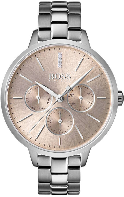 Hugo Boss Symphony Red Gold Dial Silver Steel Strap Watch for Women- 1502421 Buy Now By Hugo Boss