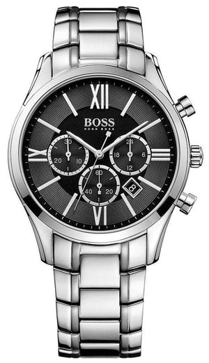Hugo Boss Ambassador Chronograph Black Dial Silver Steel Strap Watch For Men - HB1513196 Buy Now By Hugo Boss