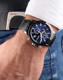 Hugo Boss Rafale Chronograph Quartz Blue Dial Black Leather Strap Watch For Men - HB1513391 Buy Now By Hugo Boss