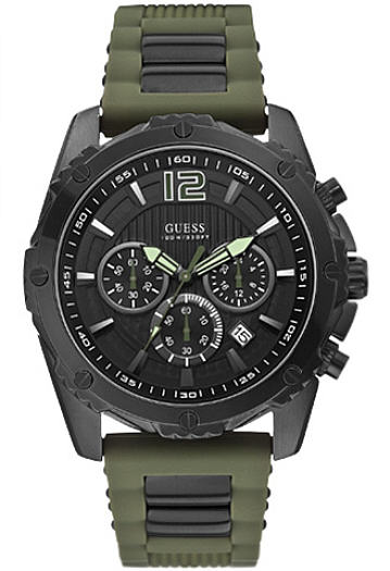 Guess Sport Chronograph Black Dial Green Silicone Strap Watch for Men - W0167G4 Buy Now By Guess