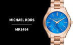 Michael Kors Slim Runway Quartz Blue Dial Rose Gold Steel Strap Watch For Women - MK3494 Buy Now By Michael Kors