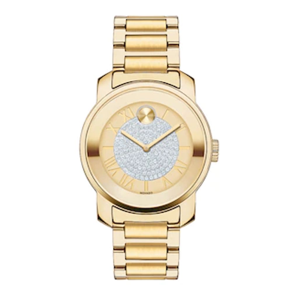 Movado Bold Pave Gold Dial Gold Steel Strap Watch For Women - 3600255 Buy Now By Movado