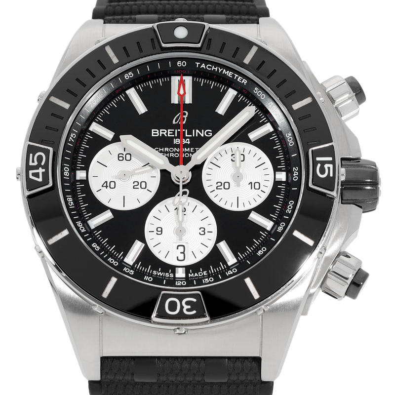Breitling Super Chronomat B01 44 Black Dial Black Rubber Strap Watch for Men - AB0136251B1S1 Buy Now By Breitling