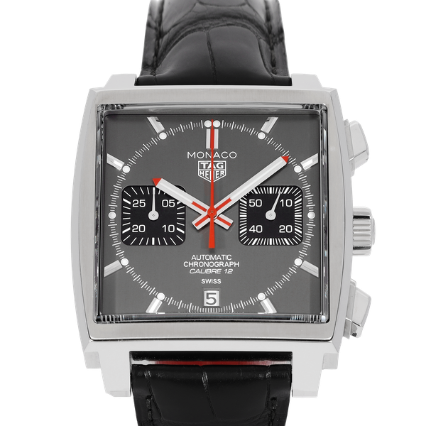 Tag Heuer Monaco Calibre 12 Final Edition Chronograph Grey Dial Black Leather Strap Watch for Men - CAW211J.FC6476 Buy Now By Tag Heuer